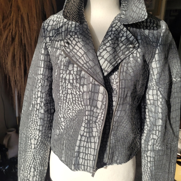 NWT Diane Von Furstenberg Gray Crocodile Leather Jacket